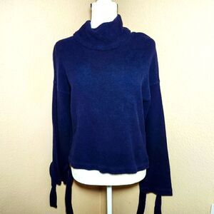 MADEWELL Women's Sweater Navy Blue Cowl Neck w/ Tie Cuffs, Size Small S